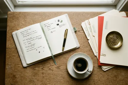 Planner open, folders squared, coffee poured. The week starts here.